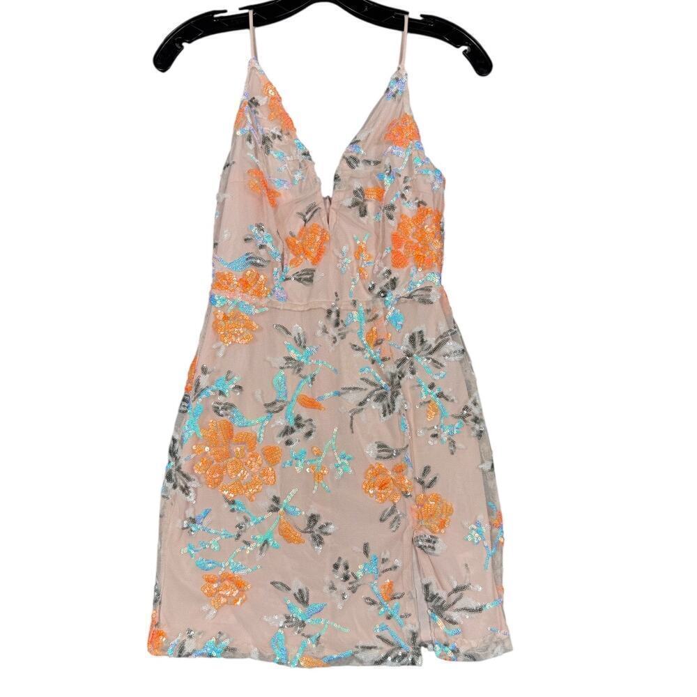 Lucy in the Sky Nude Sequin Floral Dress Size Small